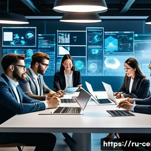 Home 24 세르게이 브린 Sergey Brin 구글 공동창업자 기술 혁신 사업 전략 - A modern corporate office environment depicting a diverse team of professionals engaged in a creativ...